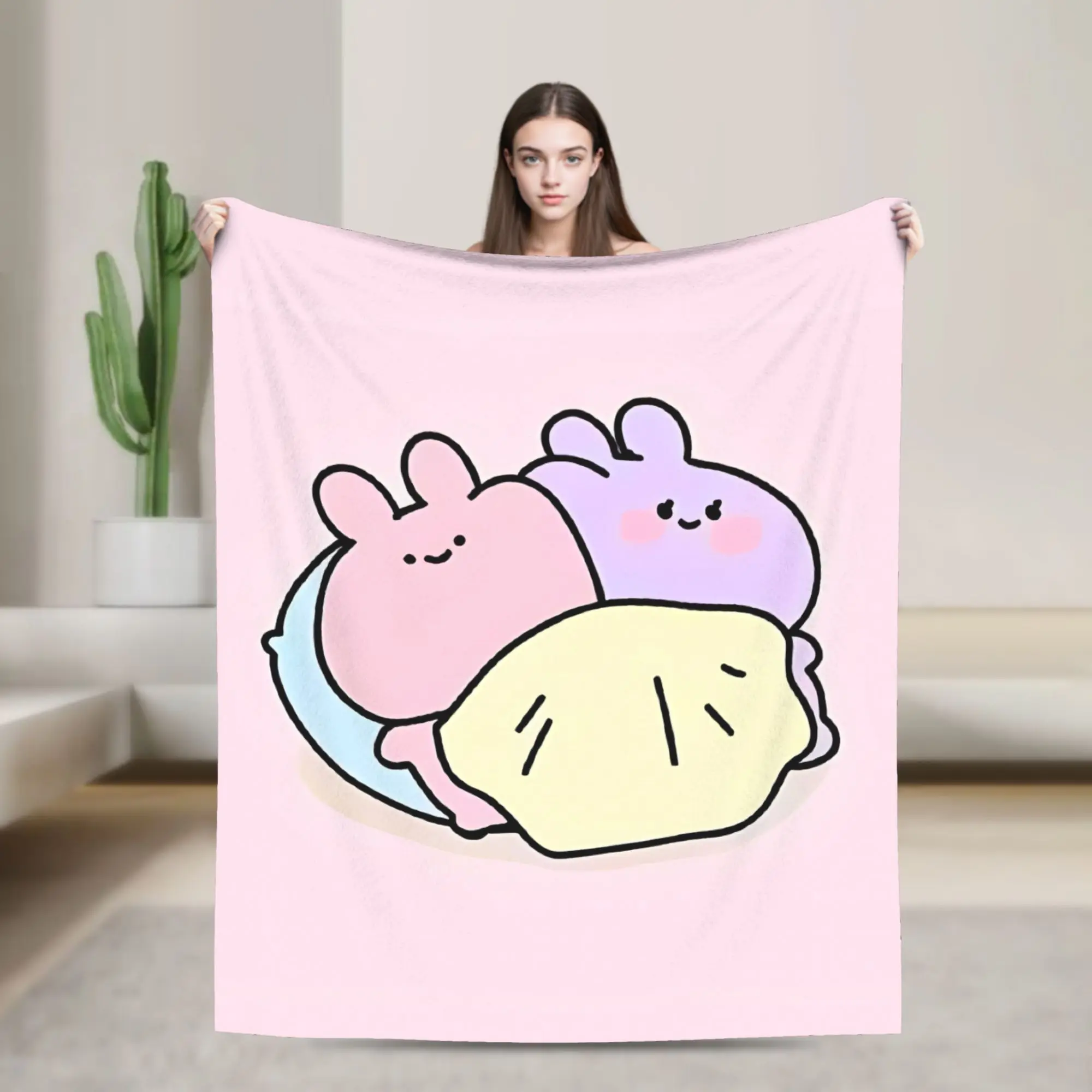 Asamimichaans Asleep Cartoon Blanket Flannel Cute Asamimi Warm Throw Blankets for Home Couch Bed Rug