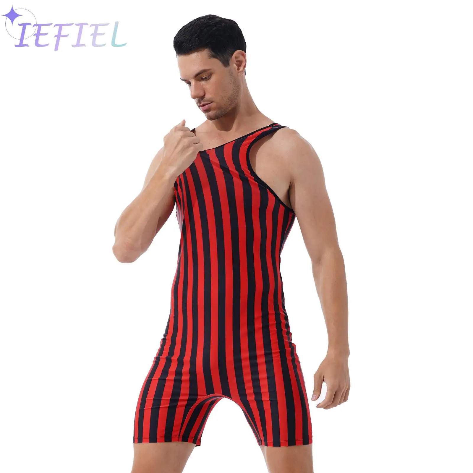 Men Striped Swimsuit Bikini Water Sports Surfing Short Jumpsuit Wrestling Singlet Workout Gymnastic Athletic Bodysuit Fitness