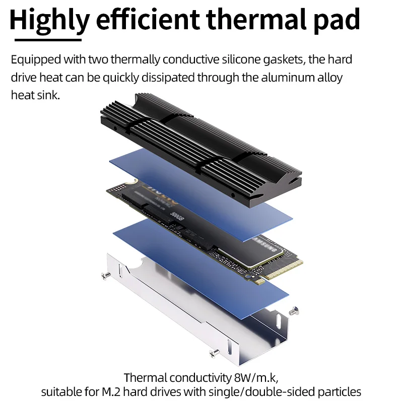 Teucer M.2 SSD NVMe Radiator 2280 Aluminiowy radiator z silikonową podkładką termiczną Obsługa dysków półprzewodnikowych PS5 Akcesoria chłodzące