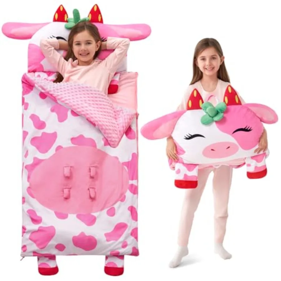 

Sleeping Bag 4 5 6 Year Old Girl Gifts Toddler Nap Mat with Pillow and Blanket 60" x 27" for Ages 3+ Soft Plush Sleeping Mat fo