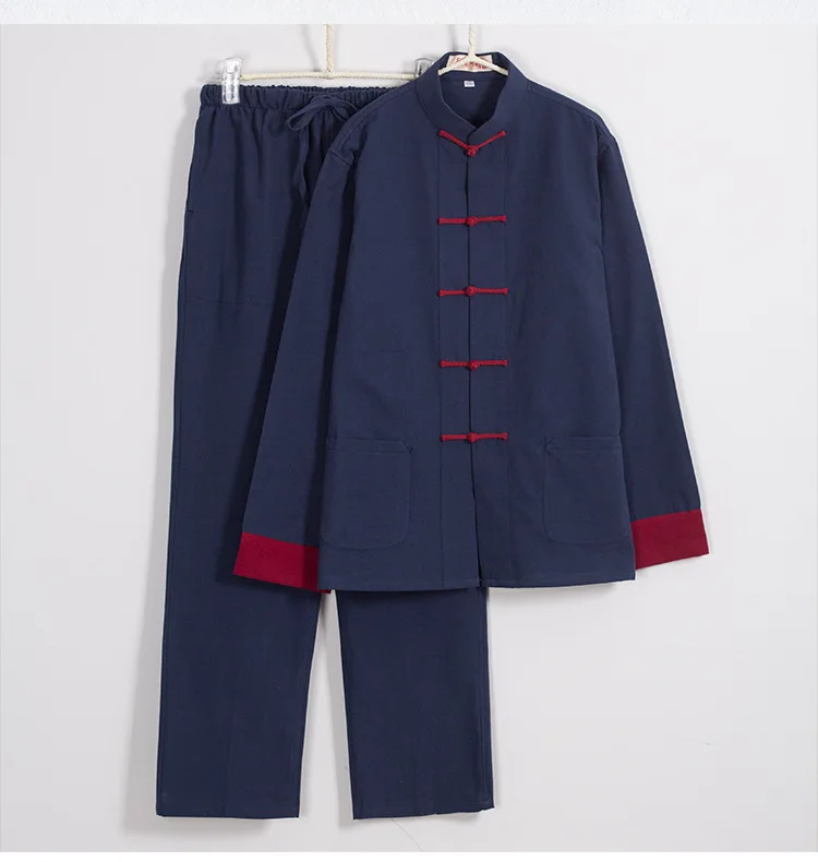 Traditional Chinese Style Men Cotton Linen Tops Pants Hanfu Tang Suit Kung Fu Tai Chi Uniform Oriental Fashion Clothing Sets