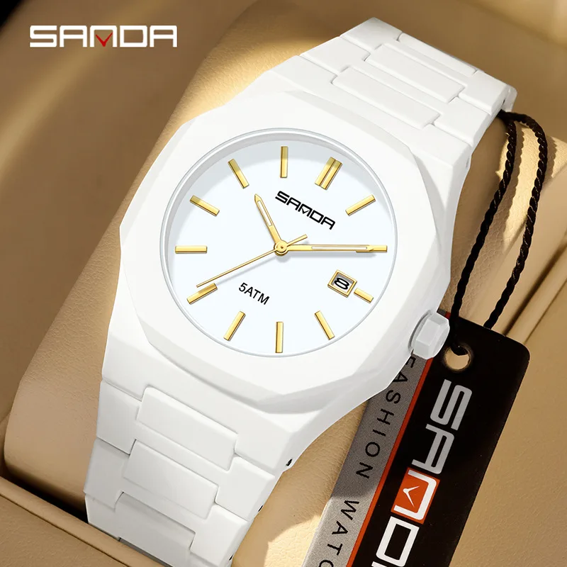 

SANDA new 9091 fashionable quartz watch for men and women, 5ATM waterproof octagonal simple dial, matte frosted student watch