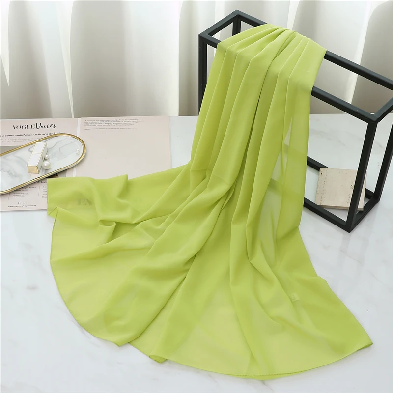 Fashion Design Lady Wraps Pashmina Scarf For Women Bubble Chiffon Hijab Solid Color Shawls Headband Muslim Neck Foulard