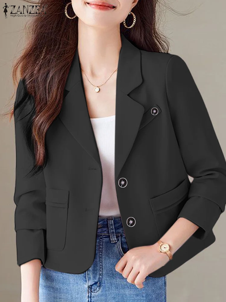 ZANZEA Women Lapel Neck Suit Jackets Solid Long Sleeve Casual Office Lady Thin Blazer Elegant 2025 Spring Commute Short Blazer