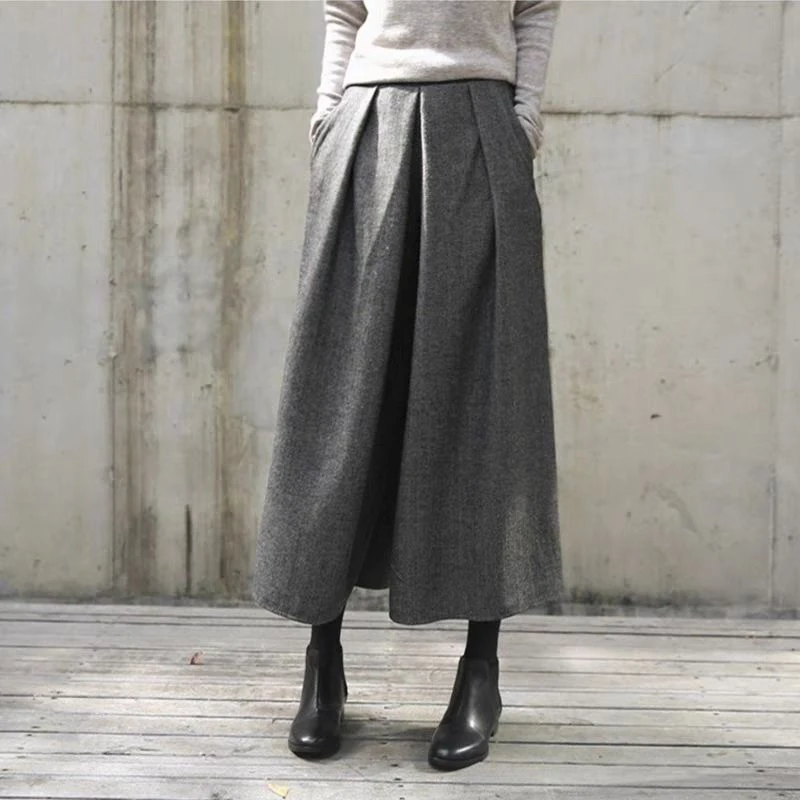 

Loose Woolen Wide Leg Pants Women Y2K Pleated Street High Waist Trousers Spring Autumn Straight Female Solid Elastic Casual Pant