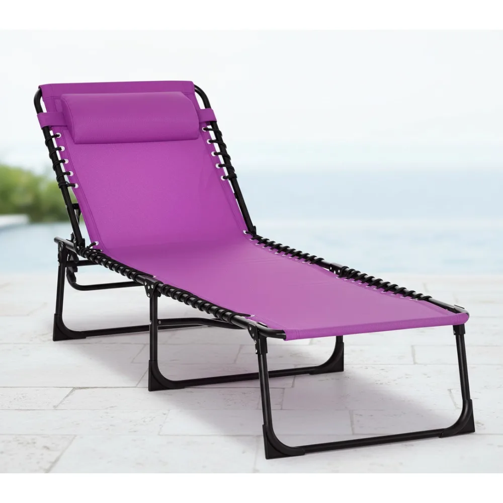 

Foldable Outdoor Chaise Lounge Chair with 4-Position Reclining Back, Breathable Mesh Seat for Beach Poolside Yard, Purple