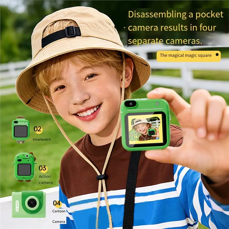 4 In 1 HD Kids' Touchscreen Camera 48MP Watch Photo Games Cartoon Wearable Neck Strap Educational B-Y41A