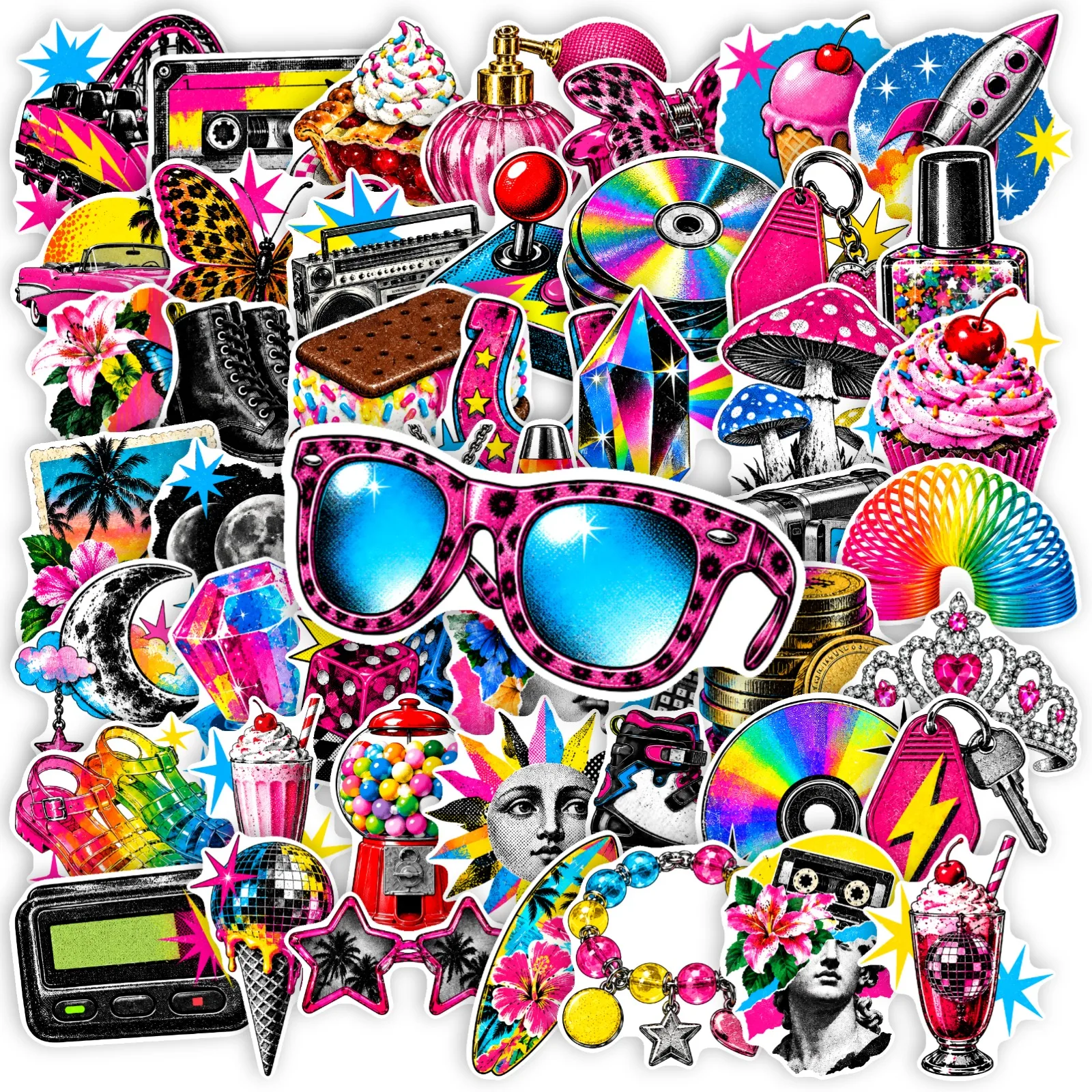 20/200 PCS Y2K Retro Club Stickers, Vintage Nostalgic Kawaii Decals for Luggage, Laptop, Water Bottle, Phone Case, Skateboard