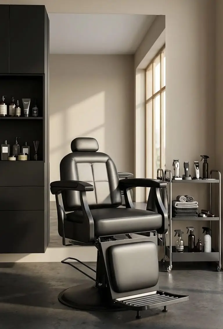 Black Heavy-Duty Barber Chair, Reclining Professional Salon Chair with Adjustable Headrest & Comfort Padding, 550, Customized