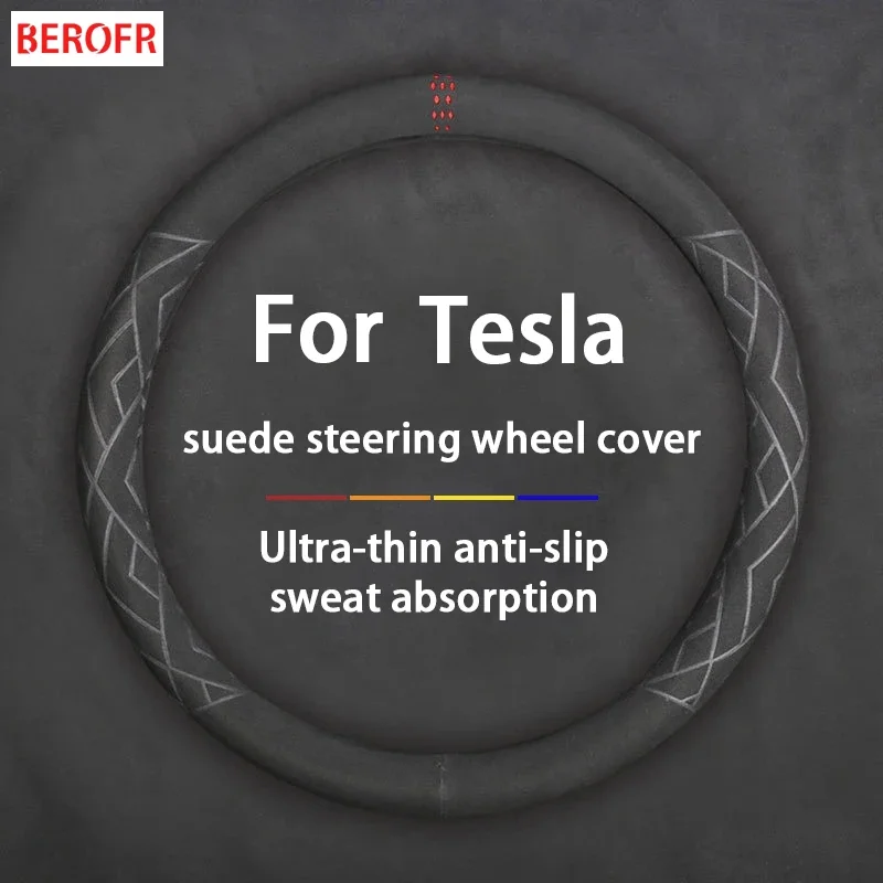 For Tesla Model 3 Model X Model S Model Y 2021 2022 2023 Car suede steering wheel cover breathable and sweat absorbing