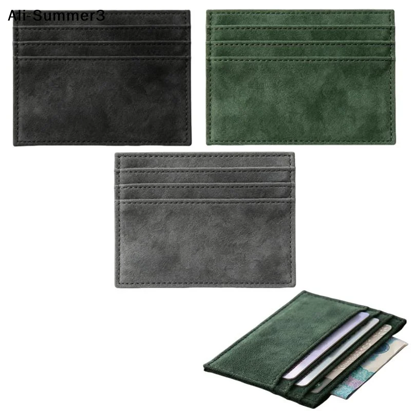 【AW】Suede Slim Card Holder With Multiple Card Slots Credit Bank Card Small Man Purses Perfect For Daily Commute Business Travel