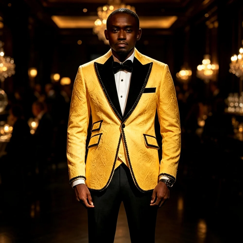 Luxury Floral Slim Fit Men Suit Set Separates 2 Pieces Beaded Lapel Custom Tuxedo For Wedding Groom Party ensembles de blazers