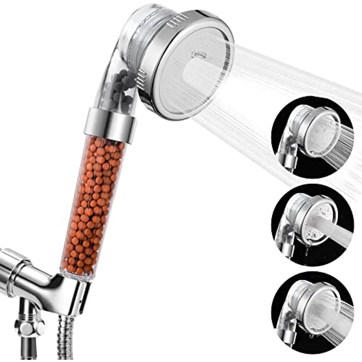Filtered Shower Head, High Pressure Water Saving Showerhead with Filter Beads, 3 Settings Shower Heads with Handheld Spray