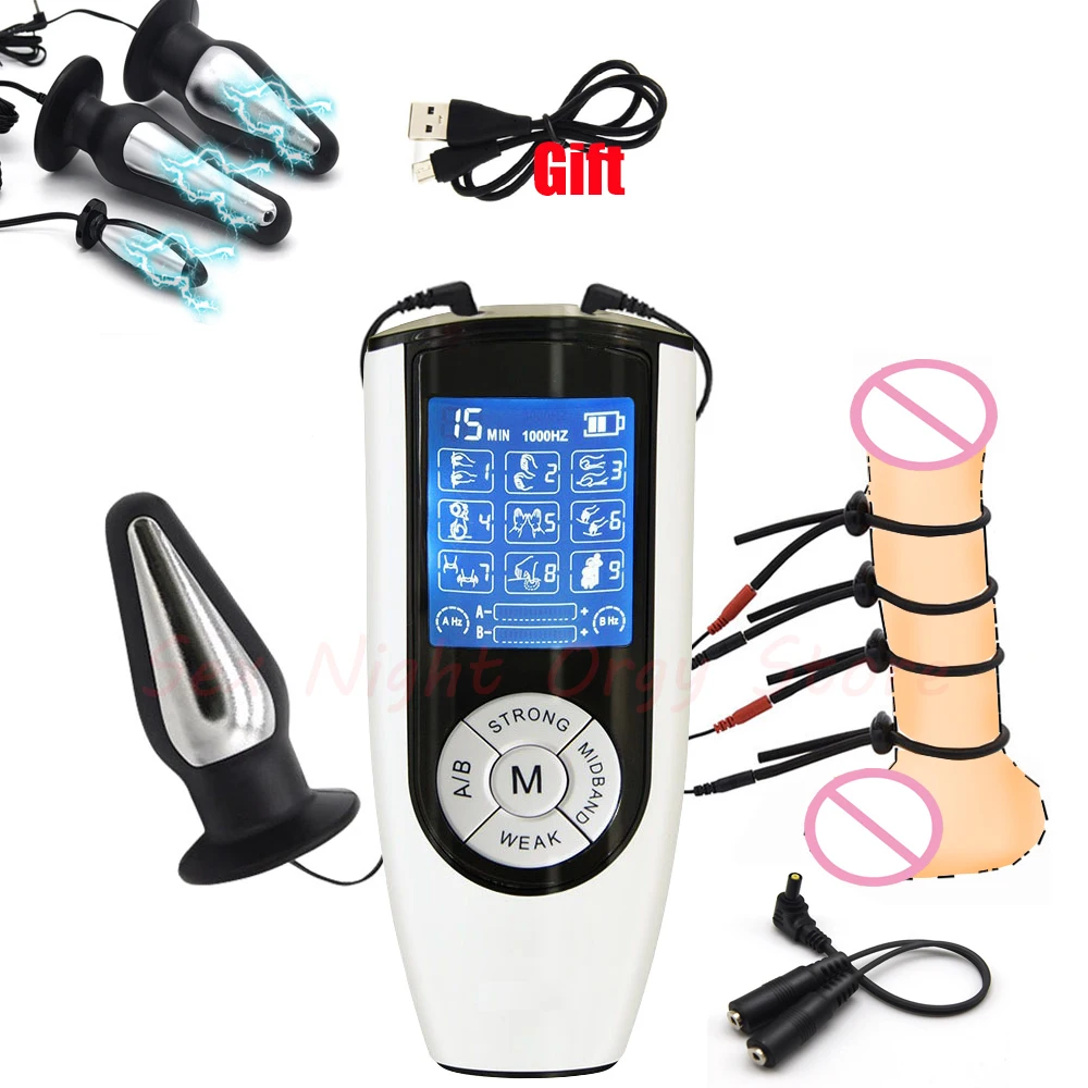 Electrostimulator for Men,Electric Shock Sex Anal Butt Plug Stimulation,Electro BDSM Cock Penis Ring,e stim Estim Electrosex toy