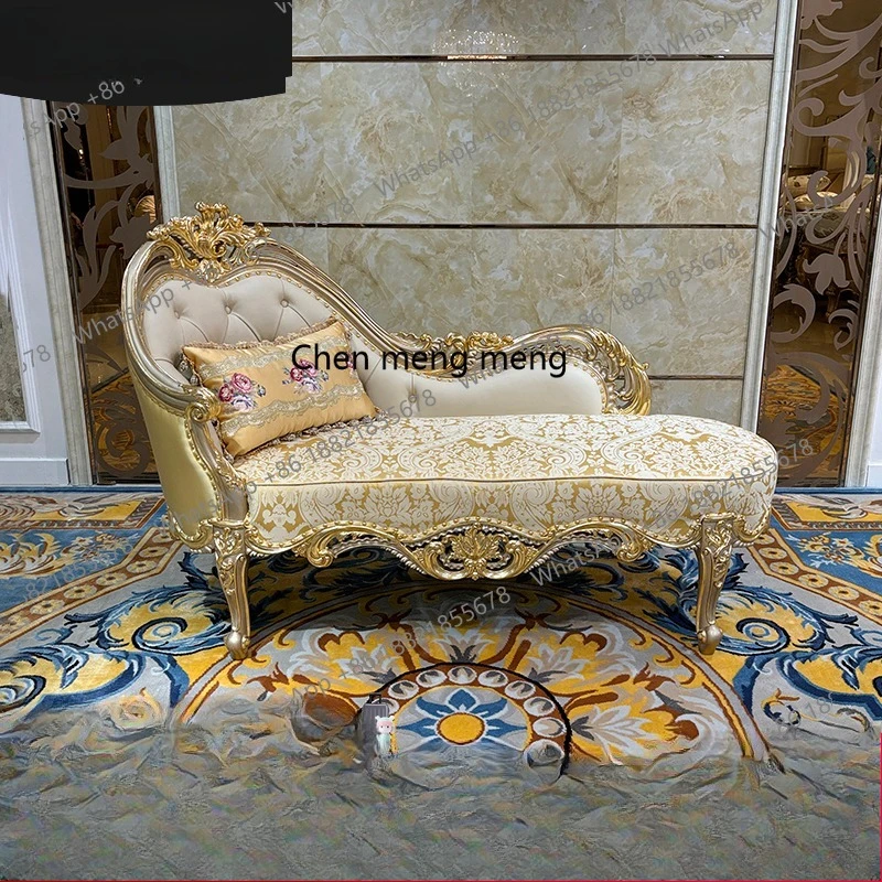 

French leather chaise longue European luxury wood carving flower beauty couch neoclassical lazy recliner