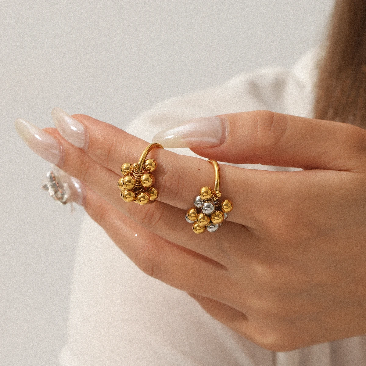 

Elegant Gold Plated Beaded Cluster Ring Adjustable Open Band Hypoallergenic Tarnish Resistant Gift For Her Daily Wear