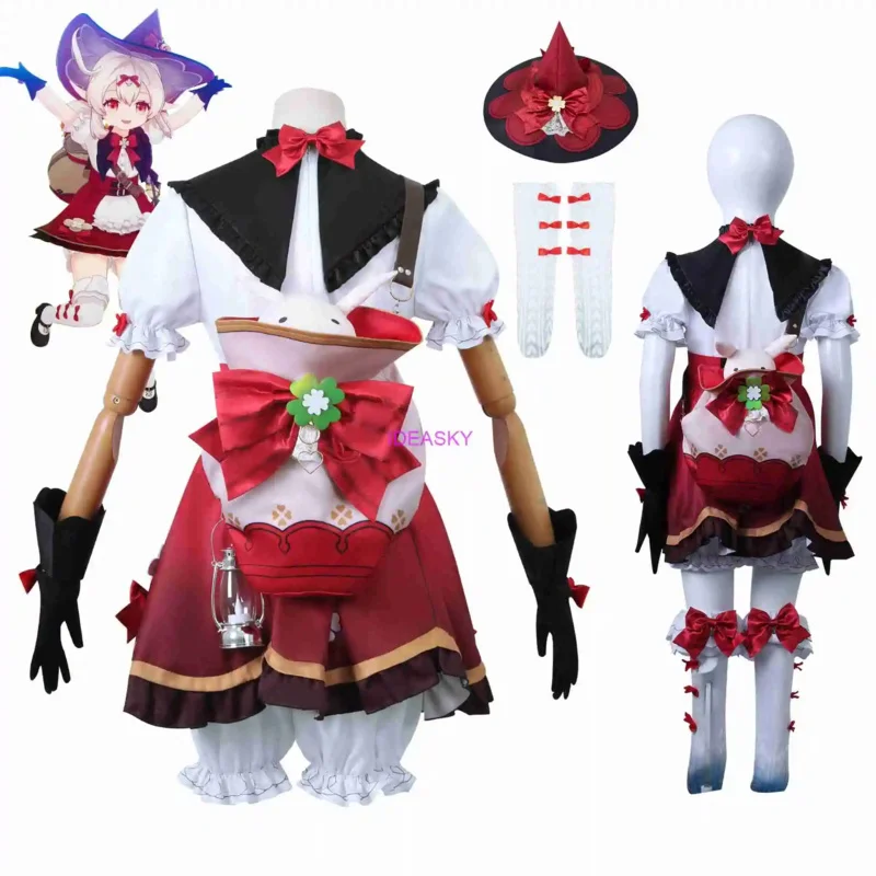 Klee Cosplay Genshin Impact Hexen schuhe für Kinder Kind Perücke und Hut plus Größe neue Haut Tasche Rucksack Kleidung Kleid Ohren Outfit Hut