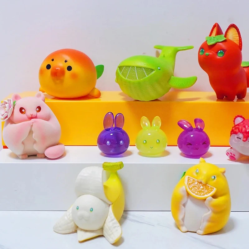 Kawaii Fruit Elf Blind Box Figurka Peach Cabbage Dog Tajemnicza niespodzianka Model Fruit Elf Collection Pvc Doll Statuetka Zabawka Prezenty