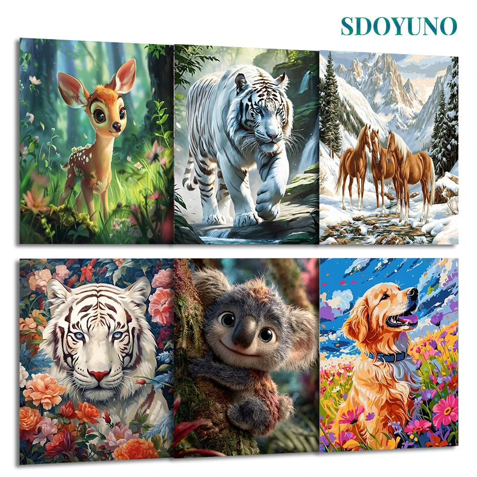 

SDOYUNO Painting By Numbers Draw For Adults Drawing By Numbers Paint Kit Acrylic Paints Framed Wall Art Modern Animals Diy Set