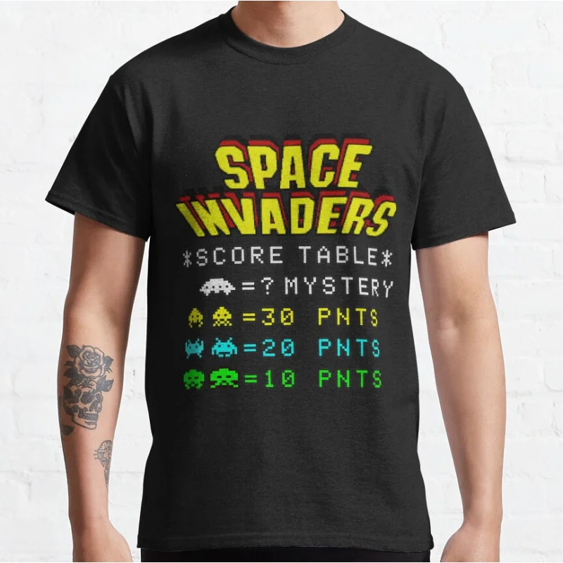 

Space Invaders Scores vintage style 80s Arcade Games 8 bit pixel aliens old school gaming T-shirt for men large size Tops S-6XL