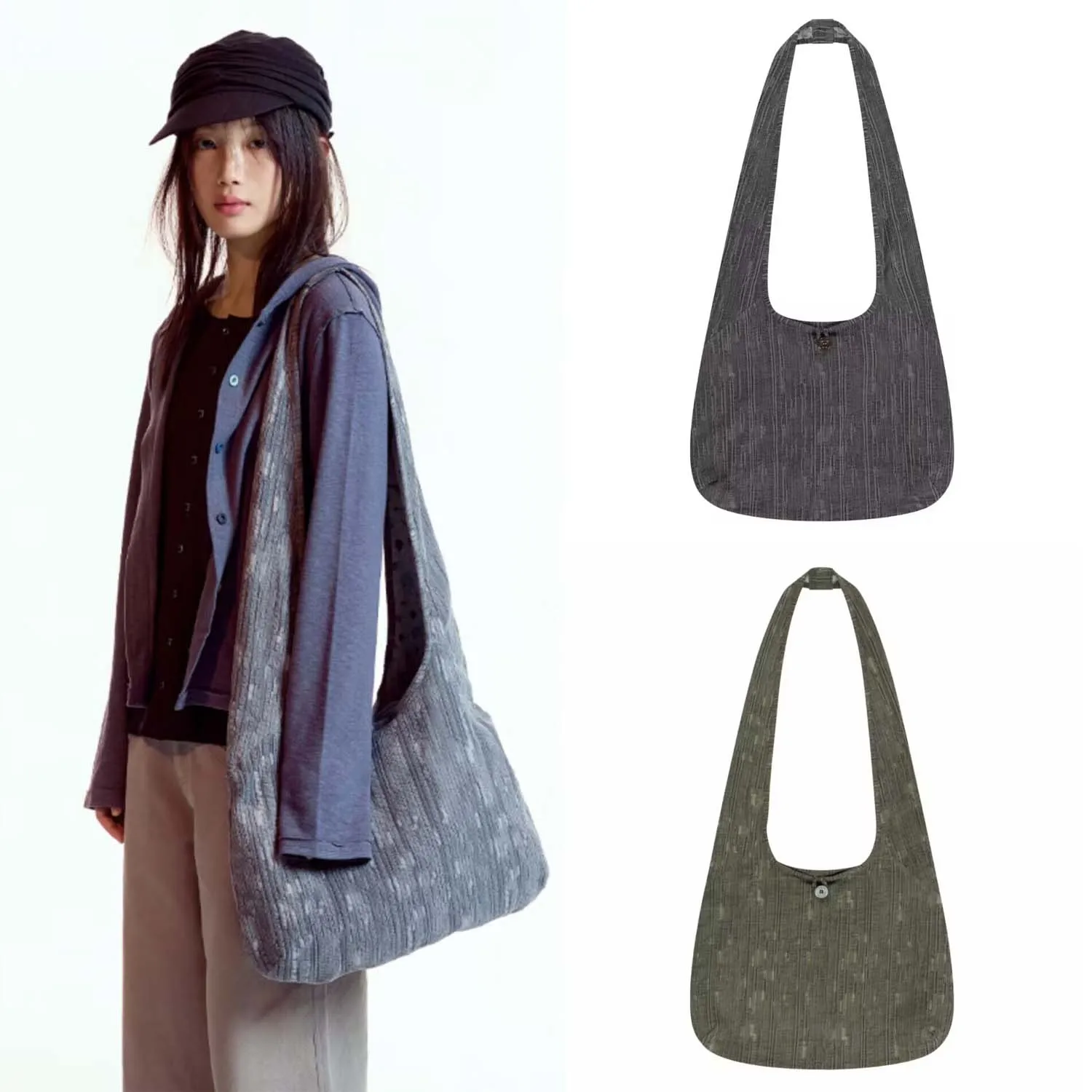 Coyseio Double-Sided Dumpling Shaped Shoulder Crossbody Bag with Retro Pattern Cartoon Print Soft Fabric Handbag for Women