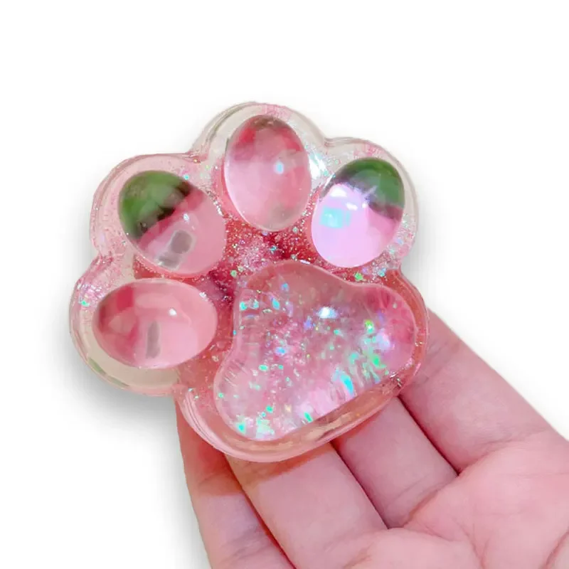 Glittering Pink Strawberry Kawaii Cat's Paw Antistress Foot Squishy Toy,Fidget Squeeze Toy, Mochi Squishy, Stress Reliever Toys