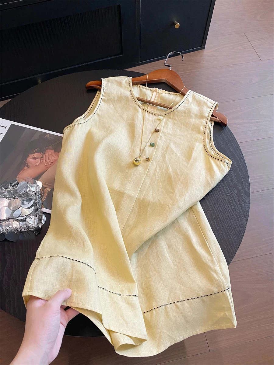 Ceco Amarillo Dopna sin Mangas con Cuello Redondo, Ajuste Hoado, Veraniego, Moderno y Versátil, Ropa de Mujer, Estilo...