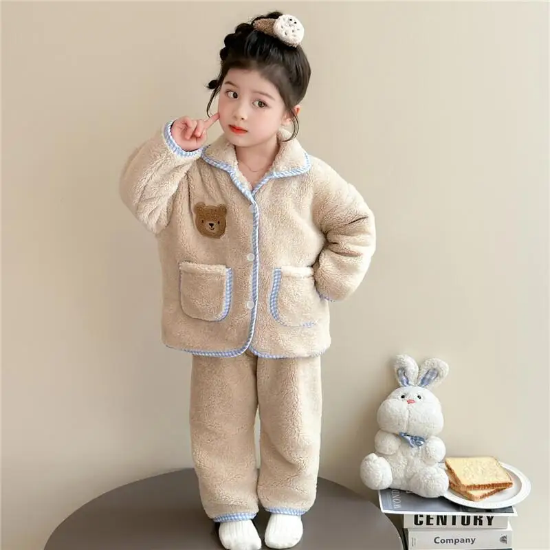 

Осенне-зимний пижамный комплект из кораллового флиса для девочек, теплая домашняя одежда, удобная детская одежда для детей от 7 до 12 лет, новая модная одежда