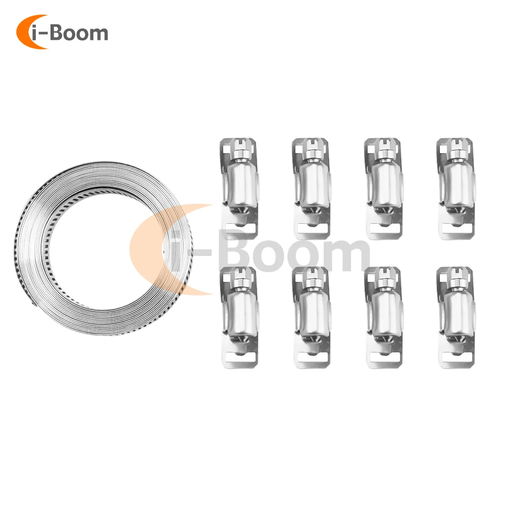 304 Stainless Steel Worm Clamp Self-Locking Tie Adjustable Cable Tie Pipe Retaining Clamp 8PCS Locking Heads And Tie Tape 1 Roll