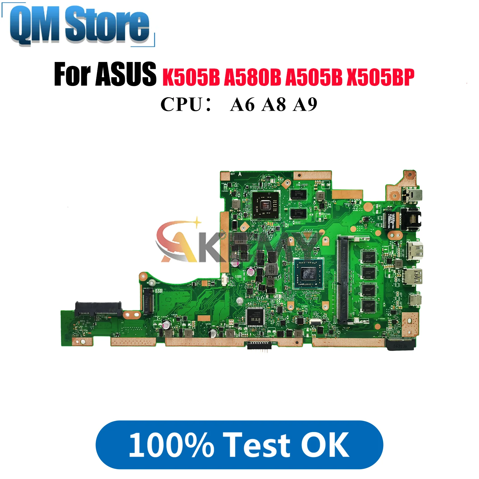 Płyta główna do laptopa X505BP ASUS VivoBook V505B X505B A580B K505B X505BP A505B z procesorem A6 A8 A9, 100% przetestowana, sprawna, z magazynu.