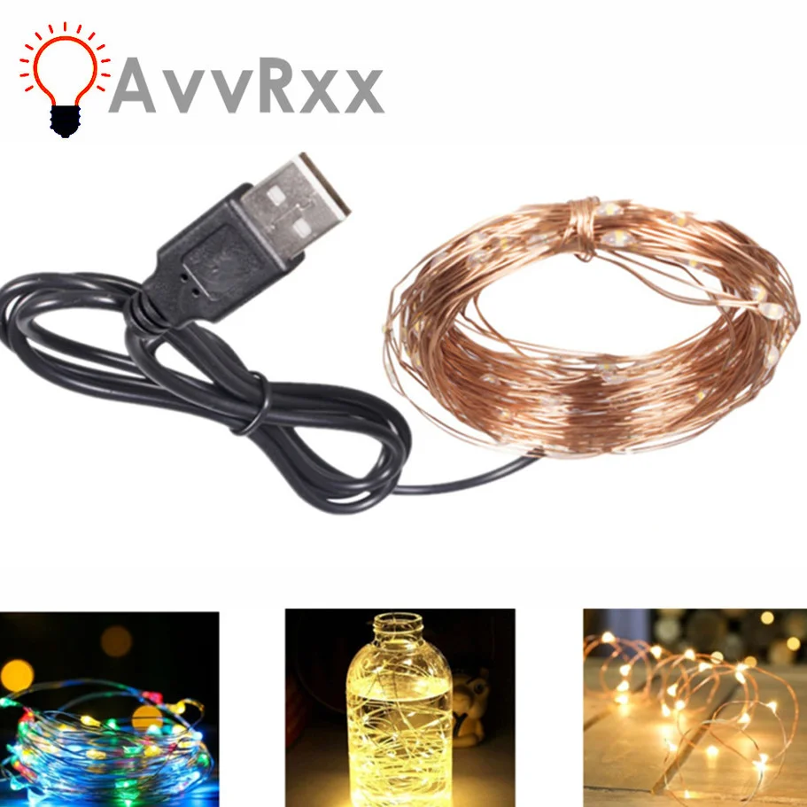 USB 5V LED Lichterketten 5/10m Fee Kupfer Draht String Outdoor Wasserdichte Girlande Für Weihnachten Party zimmer Hochzeit Decor