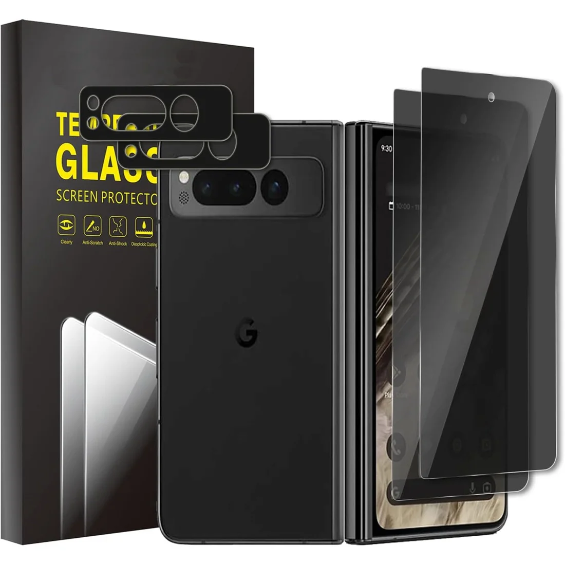 

[2 шт.] Защитная пленка для экрана с функцией защиты от шпионажа и конфиденциальности из закаленного стекла + [2 шт.] Защитная пленка для объектива камеры для Google Pixel Fold 5G (2023)