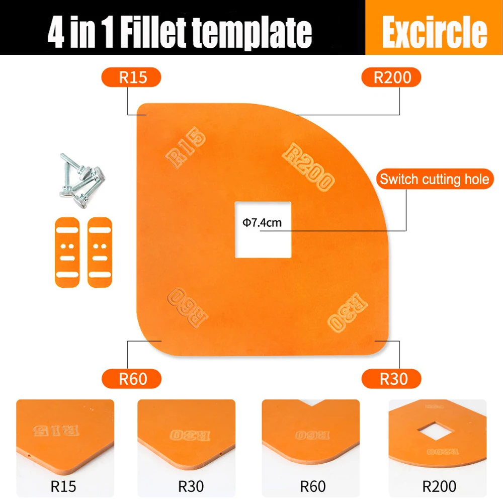 Woodworking Router Corner Radius Templates Jig R200 R60 R30 R15 R100 Arc Angle Corner Template Woodworking Tool