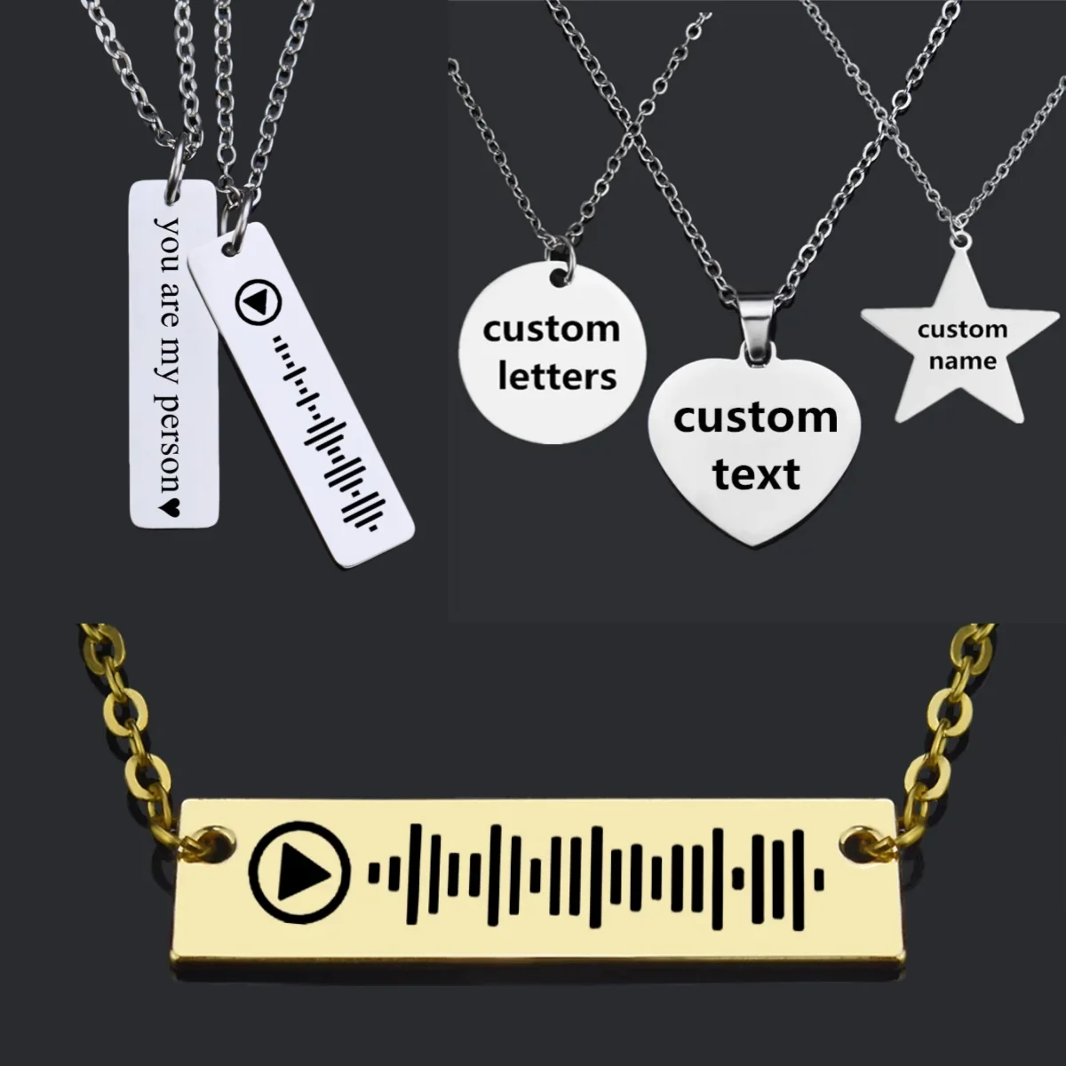 

Customized QR Code Necklace Personalized Text Engraved Stainless Steel Heart Pentagram Pendant Custom Jewelry Anniversary Gift