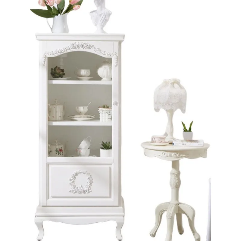 

French carved sideboard cream style display perfume figure princess style bookcase solid wood vintage