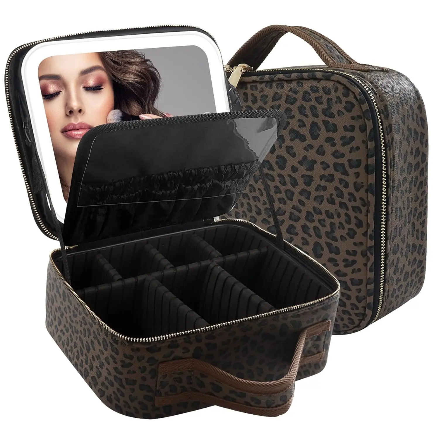 Makeup Bag with Mirror and Light Travel Makeup Train Case Cosmetic Bag Organizer Portable Artist Storage Bag