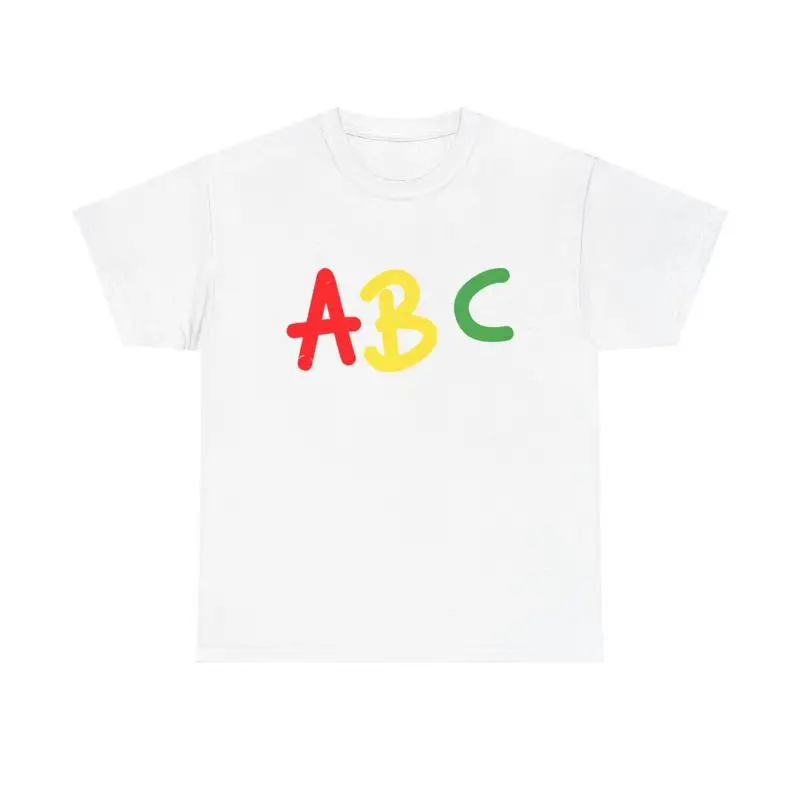 

Красочная футболка с изображением азбуки, обучающая алфавиту для детей дошкольного возраста, милая забавная учительница