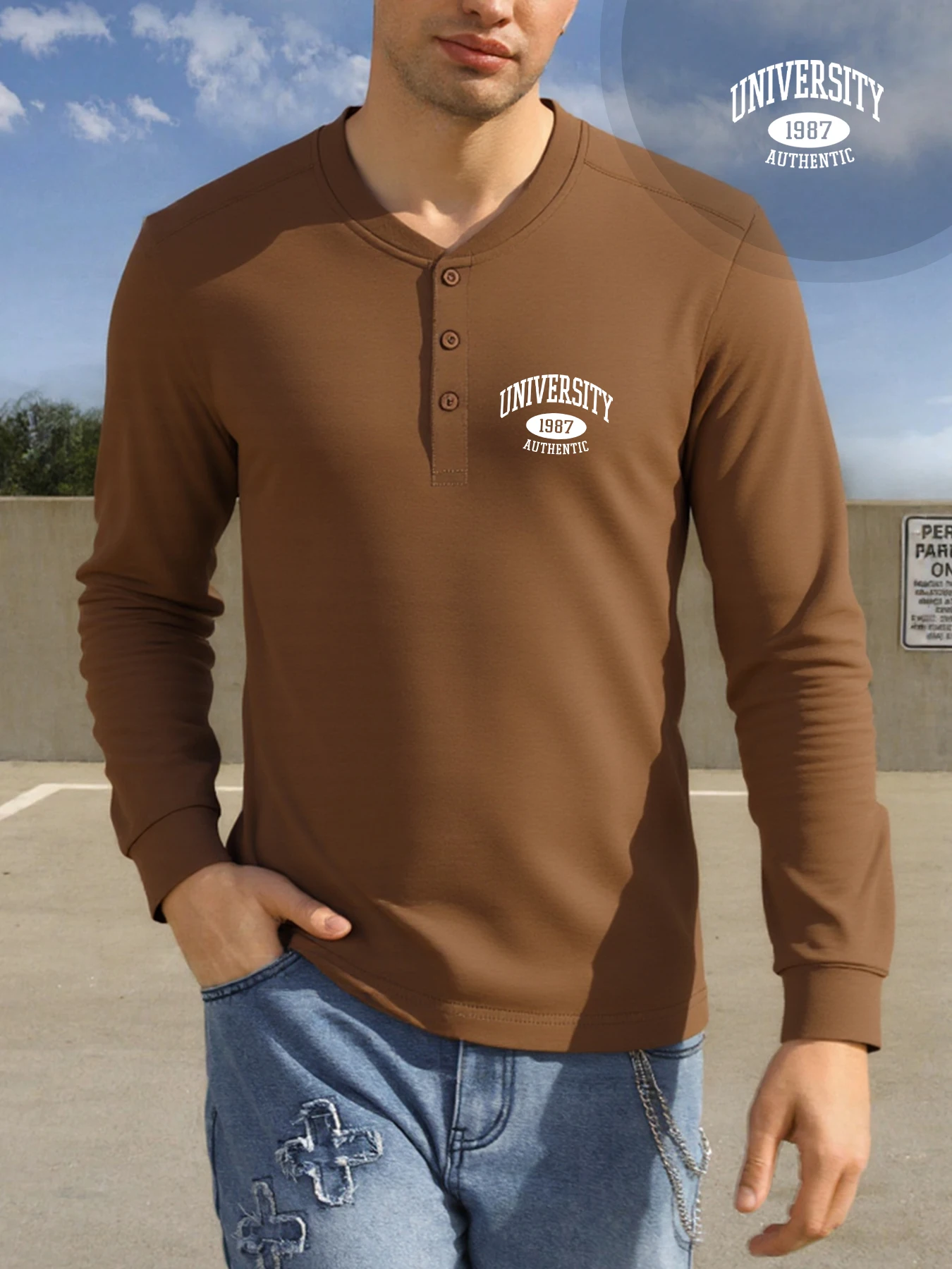 

Университет 1987, мужская тонкая футболка с длинным рукавом и пуговицами в стиле ретро, модная мягкая одежда, повседневные универсальные футболки унисекс