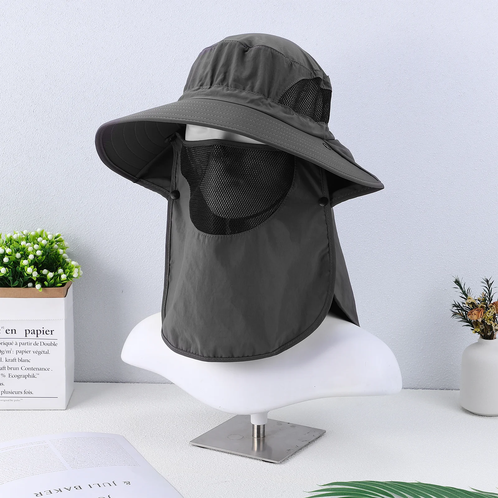 

Sun Protection Fisherman Men Wide Brim With Neck Flap Breathable Windproof Strap For Hiking Fishing Travel Sun