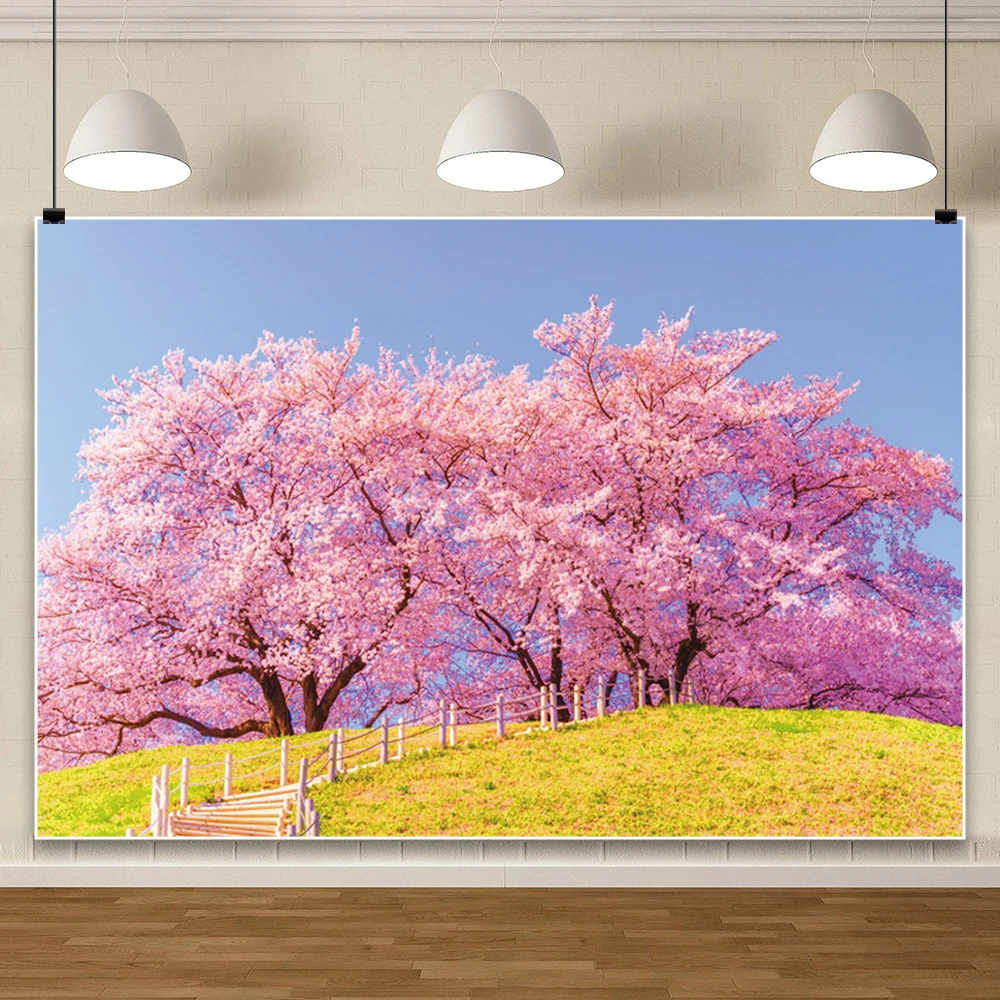 الربيع بارك زهر الكرز التصوير خلفية شجرة وردية الزفاف الاطفال خلفية غرفة ديكور قماش فوتوكول كابينة تصوير الدعائم