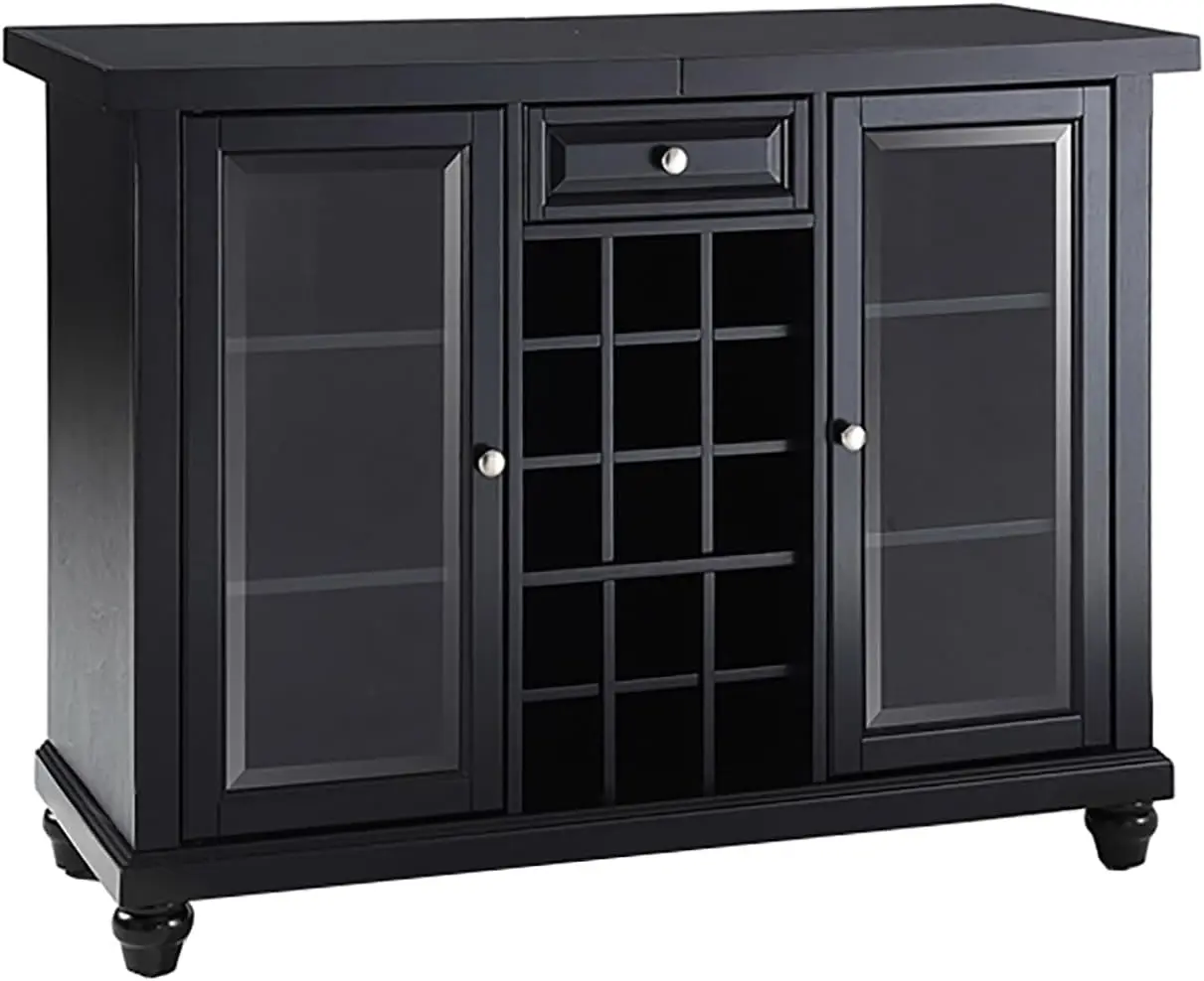 Cambridge Sliding Top Bar Cabinet With Storage Shelves, Drawer, And Wine Rack, Black