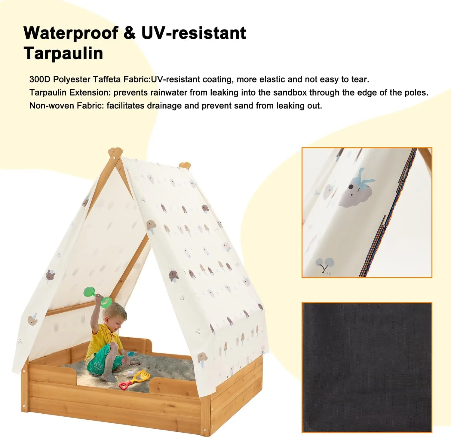 Sandbox triangolare in legno con baldacchino per età compresa tra 3 e 8 anni, scatole di sabbia per giardino nel cortile, fossa di sabbia per Patio da spiaggia all'aperto, I