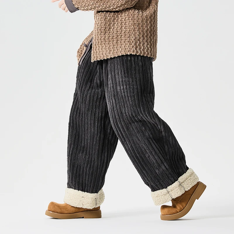 

Мужские вельветовые повседневные флисовые брюки, зимние мужские брюки с хлопковой подкладкой, мужские толстые теплые широкие прямые брюки, мужские брюки для отдыха