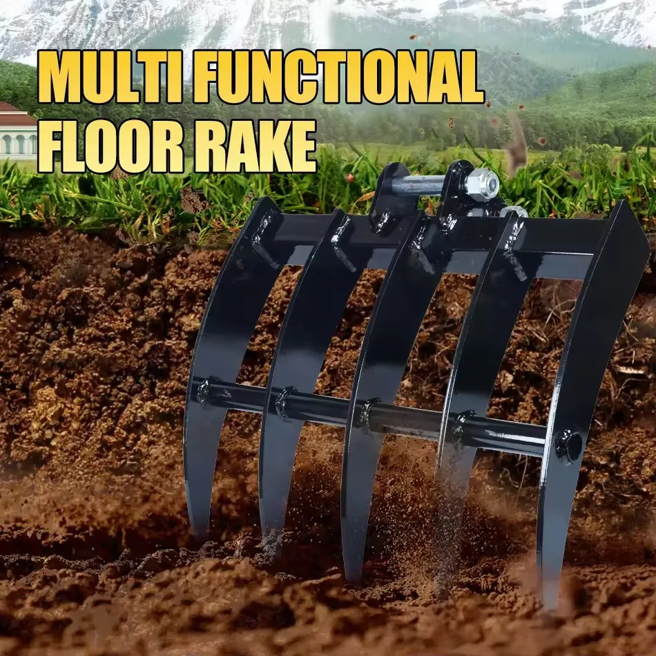 Mini Excavator Rake Digger Rake Attachments Removes Debris Loose Soil Surface Rake Accessory For 0.8-2ton