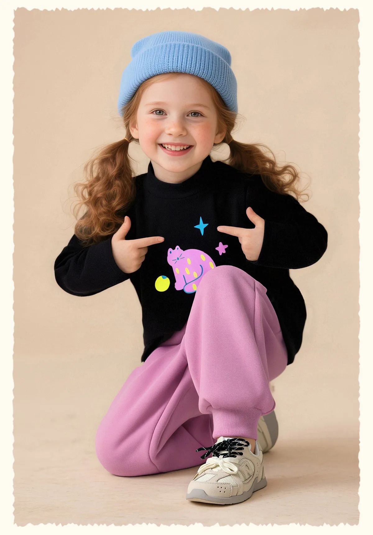 Amila Kids Winter 2026 Mädchenmode Rundhals-Unterhemd Rosa Beige Schwarz Rosenrot Einfaches und Verspieltes Muster – Detail 9