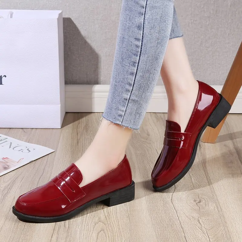 New Simple Patent Leather Loafer Shoes for Women Spring Autumn Slip on Casual Shoes Woman Solid Color Soft Sole Flats