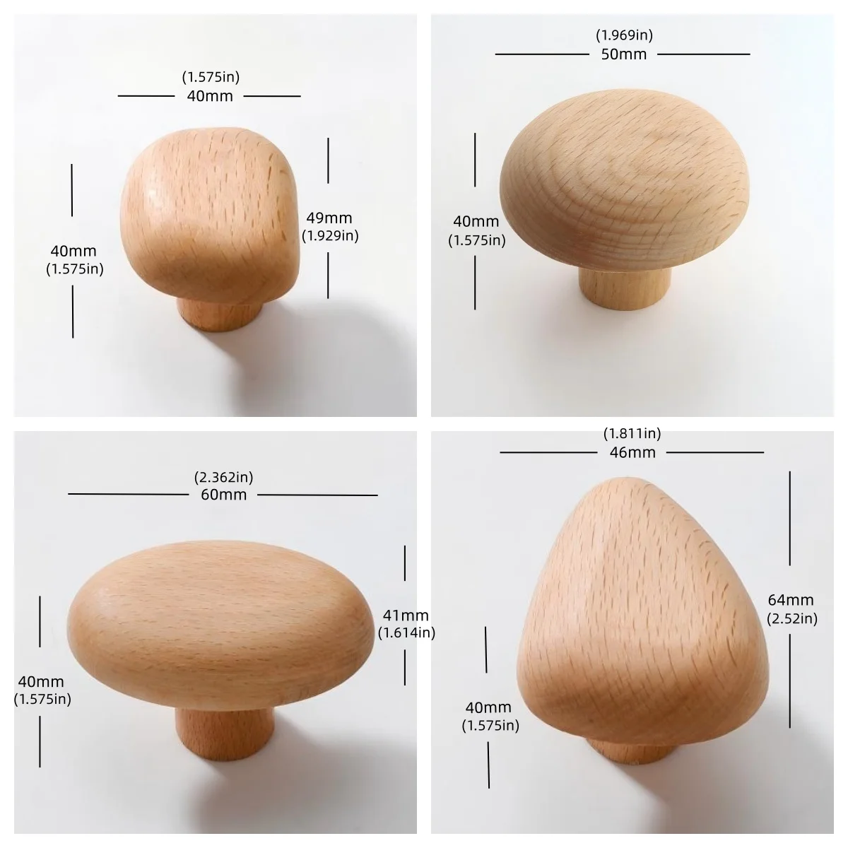 4pcs Creative Pebble Shaped Furniture Handles Geometric Solid Wood Cabinet Pulls Dresser Wardrobe Cabinet Drawer Door Knobs