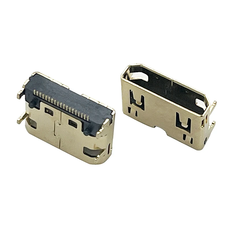 MINI HDMI C-type female connector with SMT surface mount technology, 19-pin soldering pads and four-fixed columns