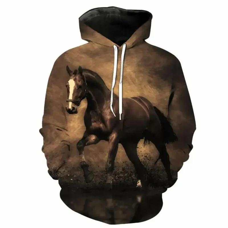 Modne bluzy nastoletnie dziewczyny 3D drukowane koń bluza z kapturem dziecięca bluza z kapturem luźny sweter jesienne ubrania dla dzieci Streetwear