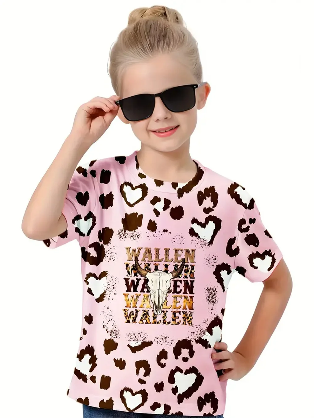 Camiseta infantil de manga curta estampada em 3D, tops casuais das meninas, roupas infantis, moda verão